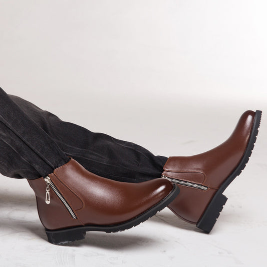 Business Pointed Side Zipper And Velvet Warm Men's Boots
