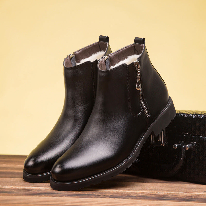 Business Pointed Side Zipper And Velvet Warm Men's Boots
