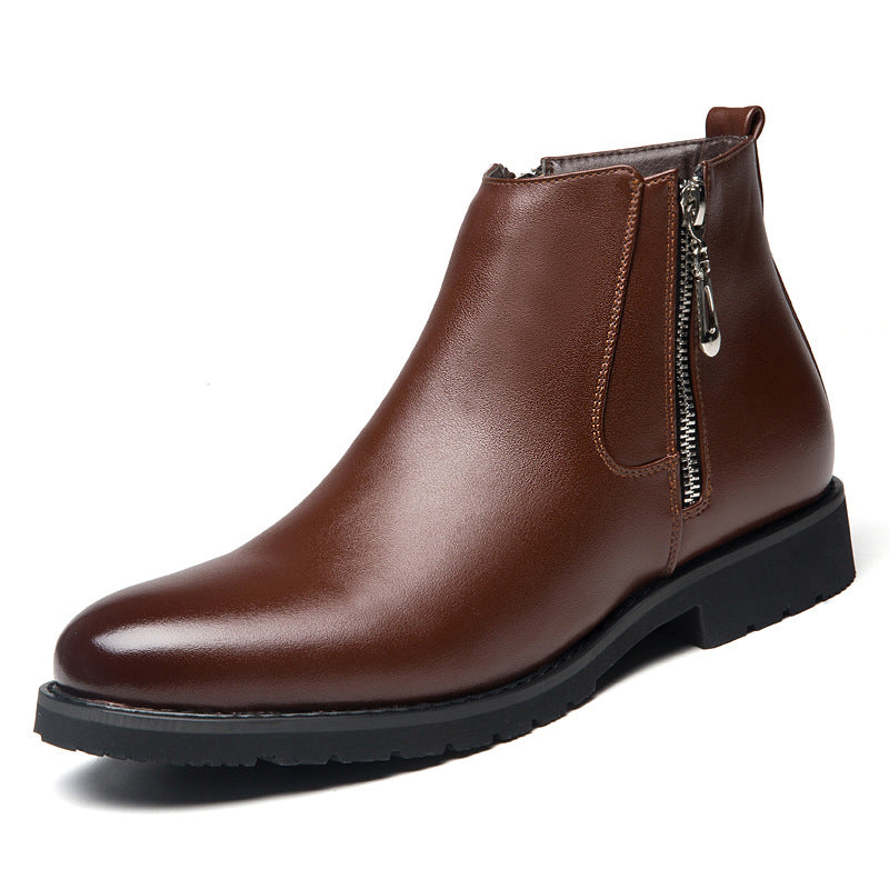 Business Pointed Side Zipper And Velvet Warm Men's Boots