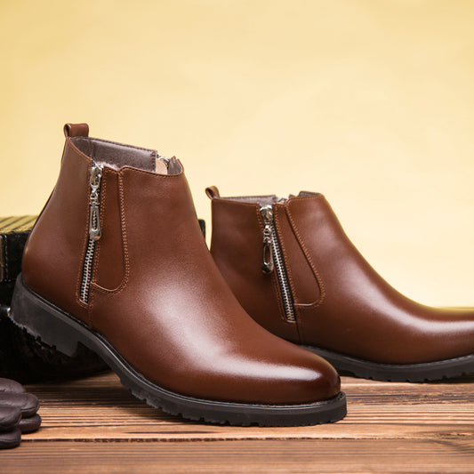 Business Pointed Side Zipper And Velvet Warm Men's Boots