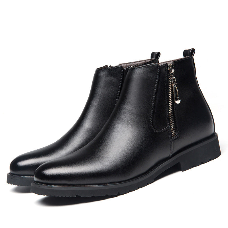 Business Pointed Side Zipper And Velvet Warm Men's Boots