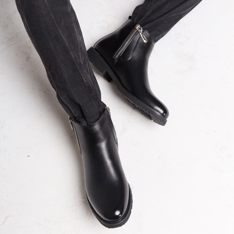 Business Pointed Side Zipper And Velvet Warm Men's Boots