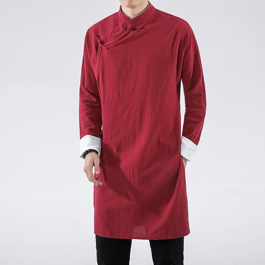 Chinese Style Oblique Flap Buckle Men's Clothing