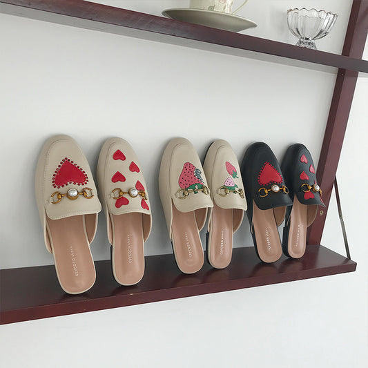 Fashion Metal Star Rhinestone Casual Low-Heeled Half-Drag Women's Shoes