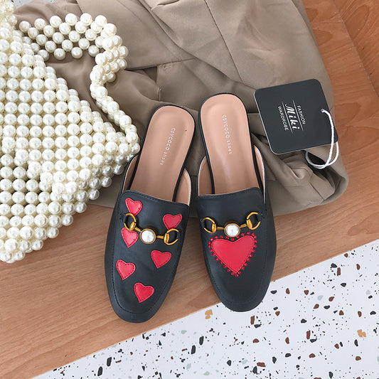 Fashion Metal Star Rhinestone Casual Low-Heeled Half-Drag Women's Shoes