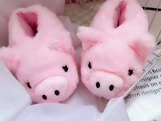 Ladies Cute Cartoon Piggy Indoor Thick Soled Waterproof Plush Home Cotton Slippers