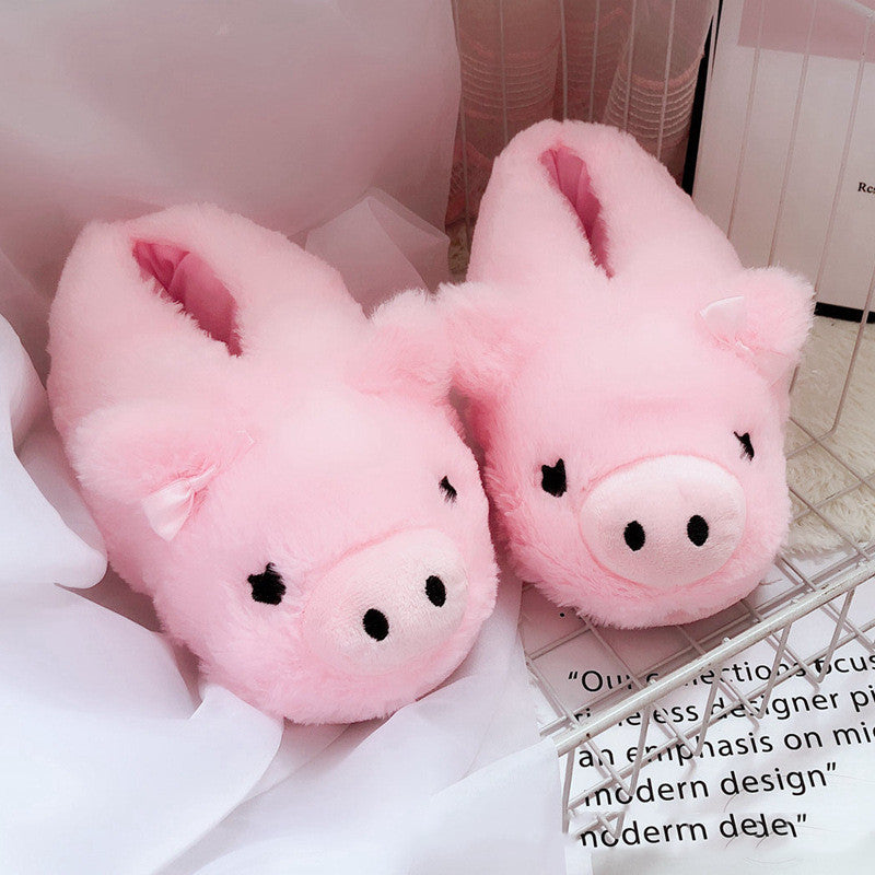 Ladies Cute Cartoon Piggy Indoor Thick Soled Waterproof Plush Home Cotton Slippers