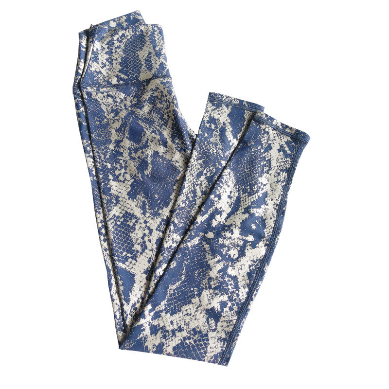 European and American Bronzing Snake Print White Fitness Pants
