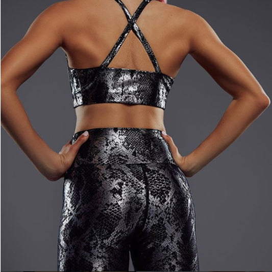 European and American Bronzing Snake Print White Fitness Pants