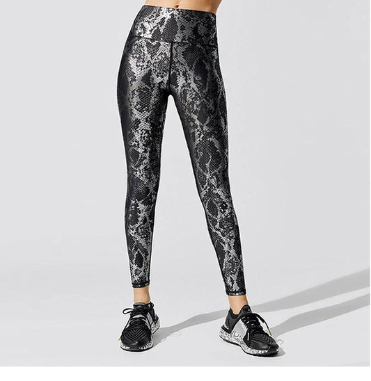 European and American Bronzing Snake Print White Fitness Pants