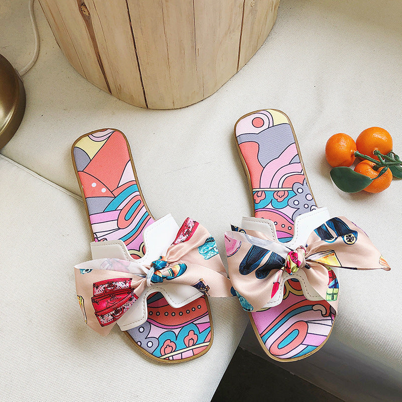 Bowknot Flat Heel Slip-on Sandals