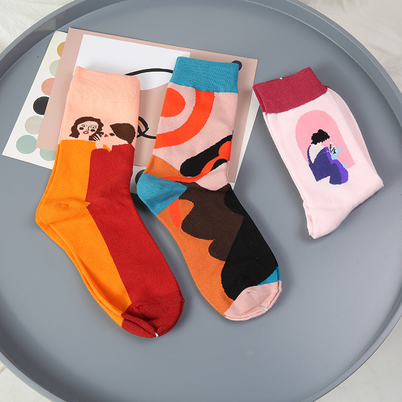Niche Pure Cotton Pile Socks Street Color Matching Socks