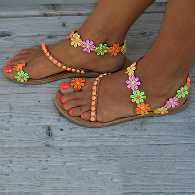 Summer Women's Flat Toe Flower Plus Size Sandals