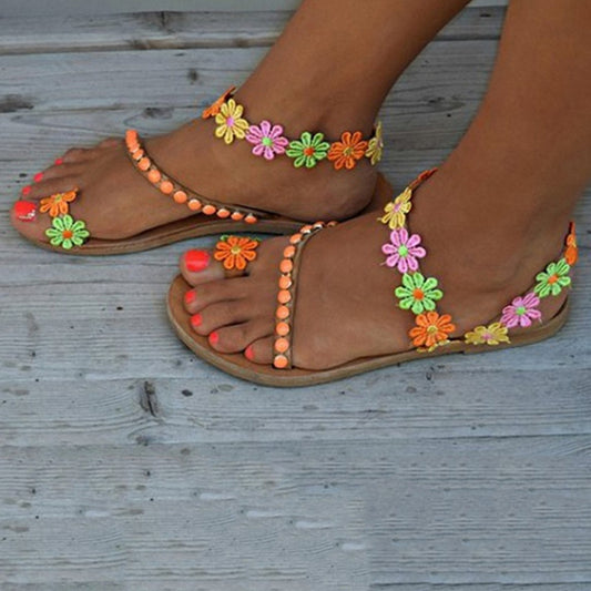Summer Women's Flat Toe Flower Plus Size Sandals
