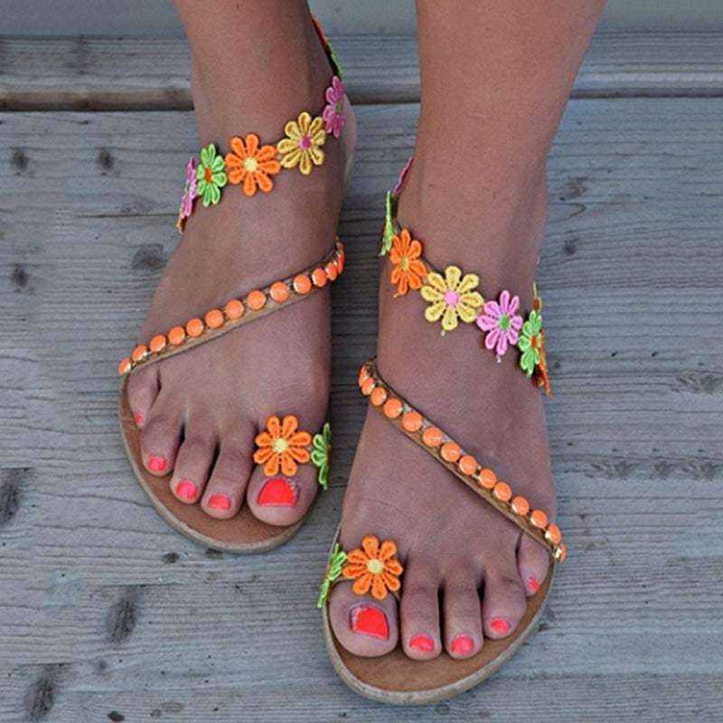 Summer Women's Flat Toe Flower Plus Size Sandals