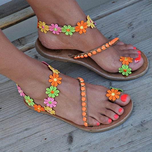 Summer Women's Flat Toe Flower Plus Size Sandals