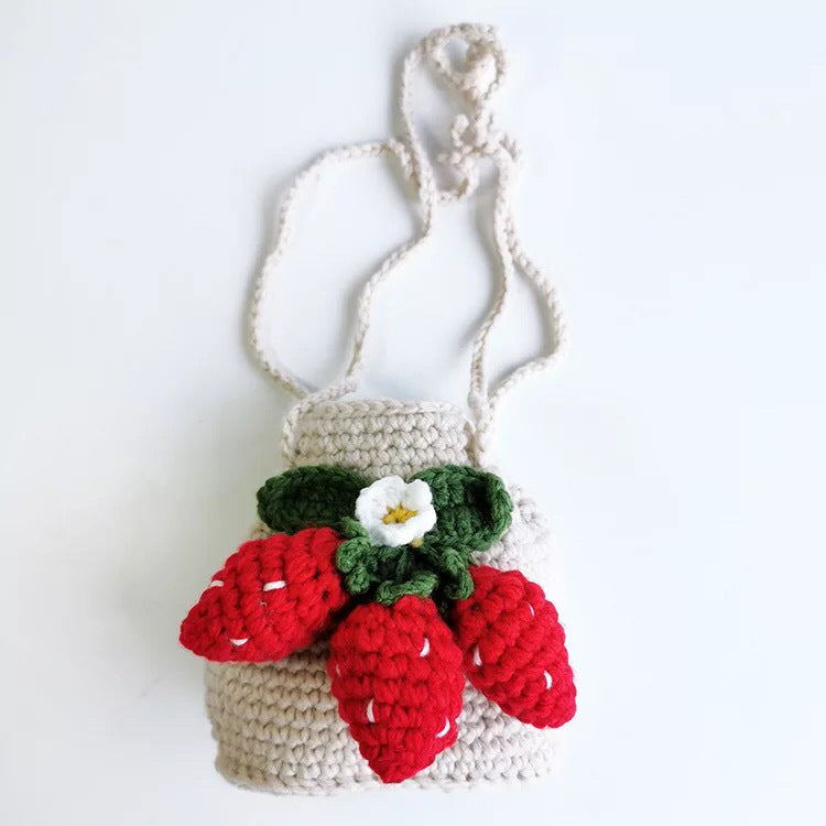 Cute Strawberry Side Back Hand Crochet Knitted Bag