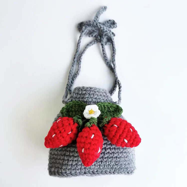 Cute Strawberry Side Back Hand Crochet Knitted Bag