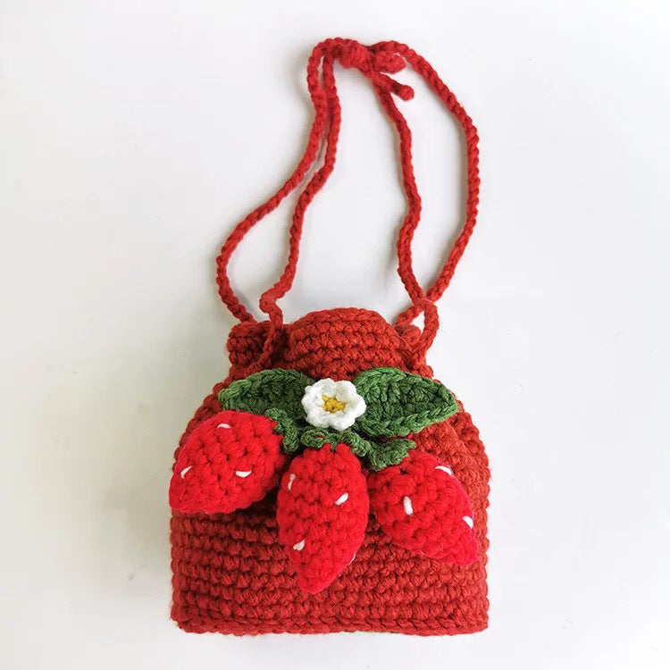 Cute Strawberry Side Back Hand Crochet Knitted Bag