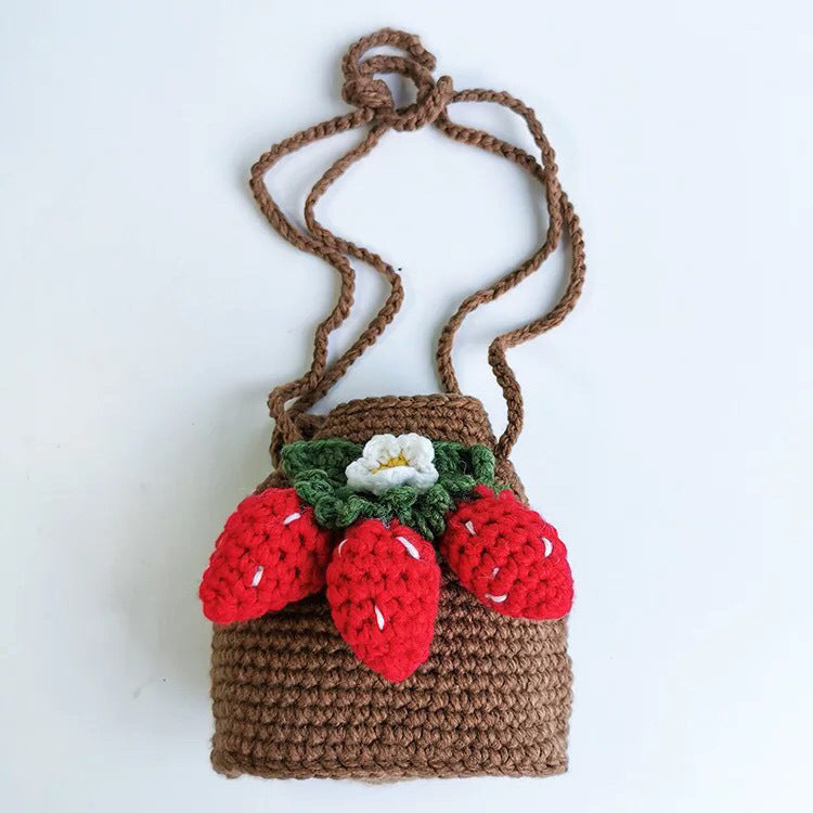 Cute Strawberry Side Back Hand Crochet Knitted Bag