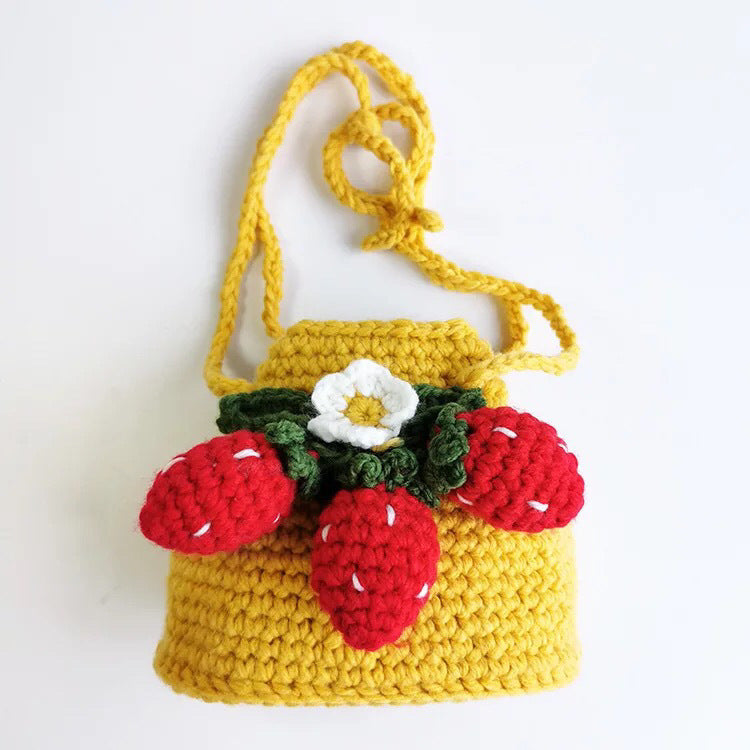 Cute Strawberry Side Back Hand Crochet Knitted Bag