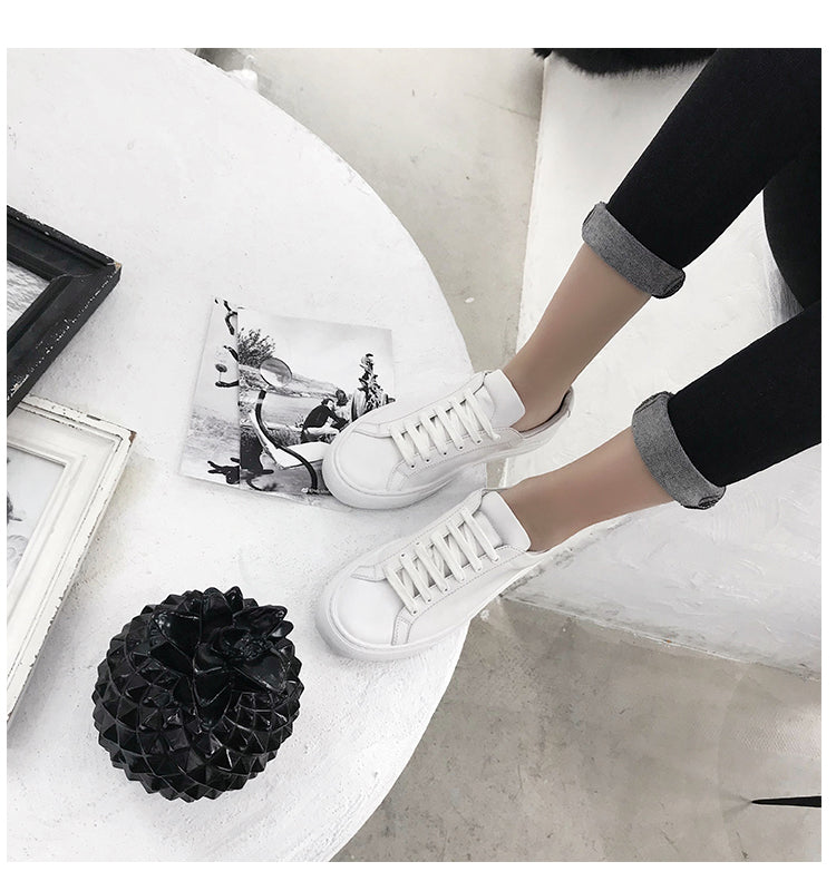Korean Style Small White Shoes Leather Flat Casual All-Match Single Shoes Sports Shoes Women