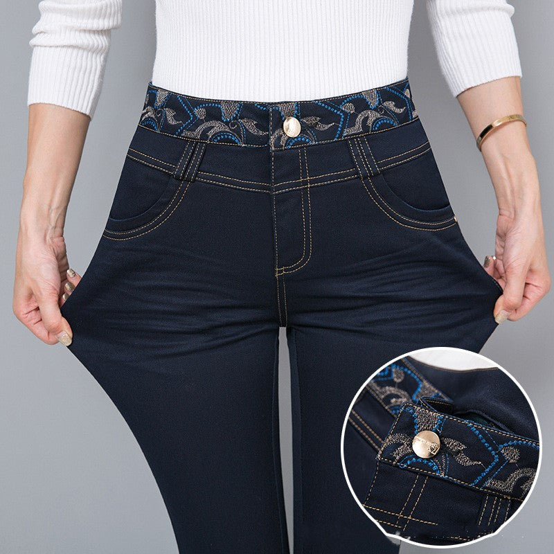 Autumn And Winter Middle-Aged Ladies Plus Velvet Jeans