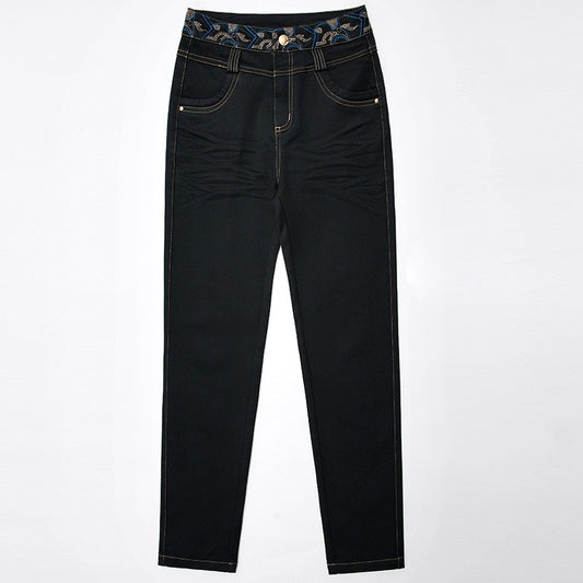 Autumn And Winter Middle-Aged Ladies Plus Velvet Jeans