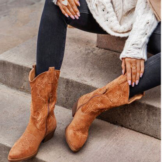 Large Size Low-Heeled Women's Boots European And Beautiful Leather Boots