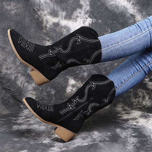Large Size Low-Heeled Women's Boots European And Beautiful Leather Boots