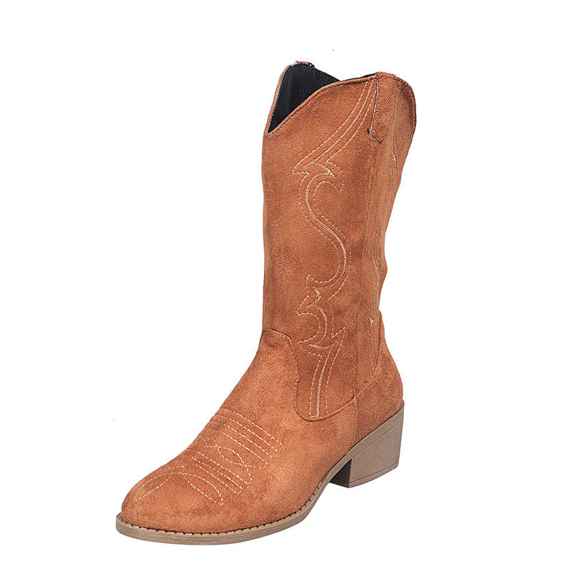 Large Size Low-Heeled Women's Boots European And Beautiful Leather Boots
