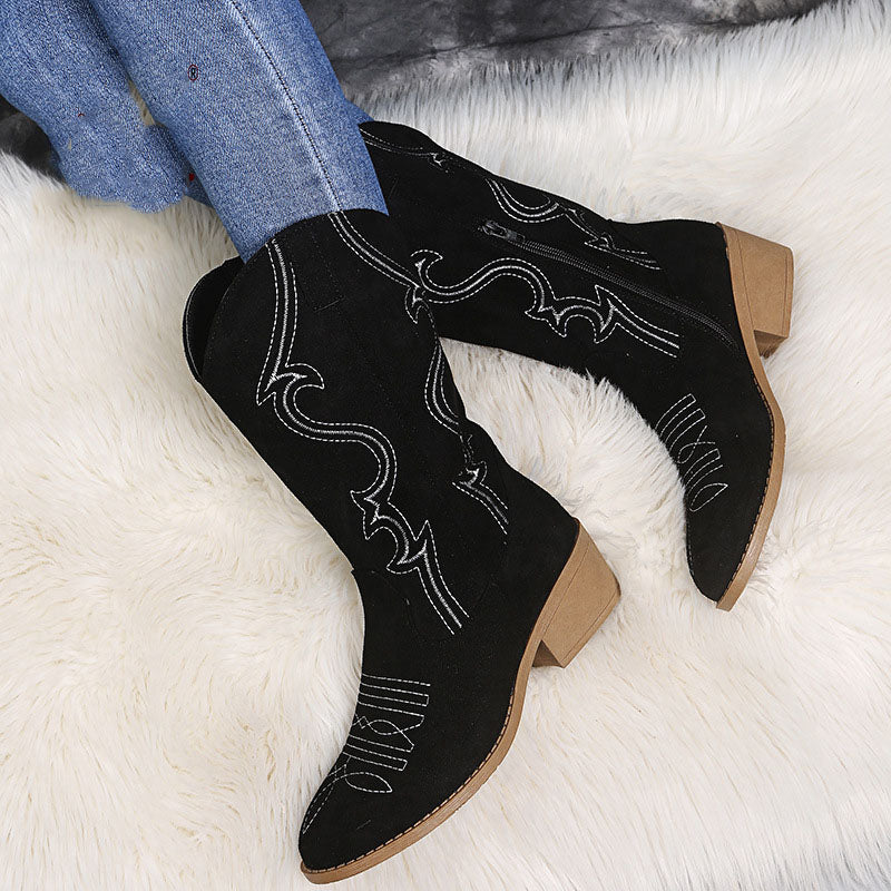 Large Size Low-Heeled Women's Boots European And Beautiful Leather Boots