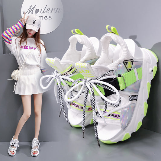 Women Chunky Platform Sandals Designers New Brand Summer Beach Casual Shoes Woman Lace Up Wedges 9CM Fashion Sandal Ladies