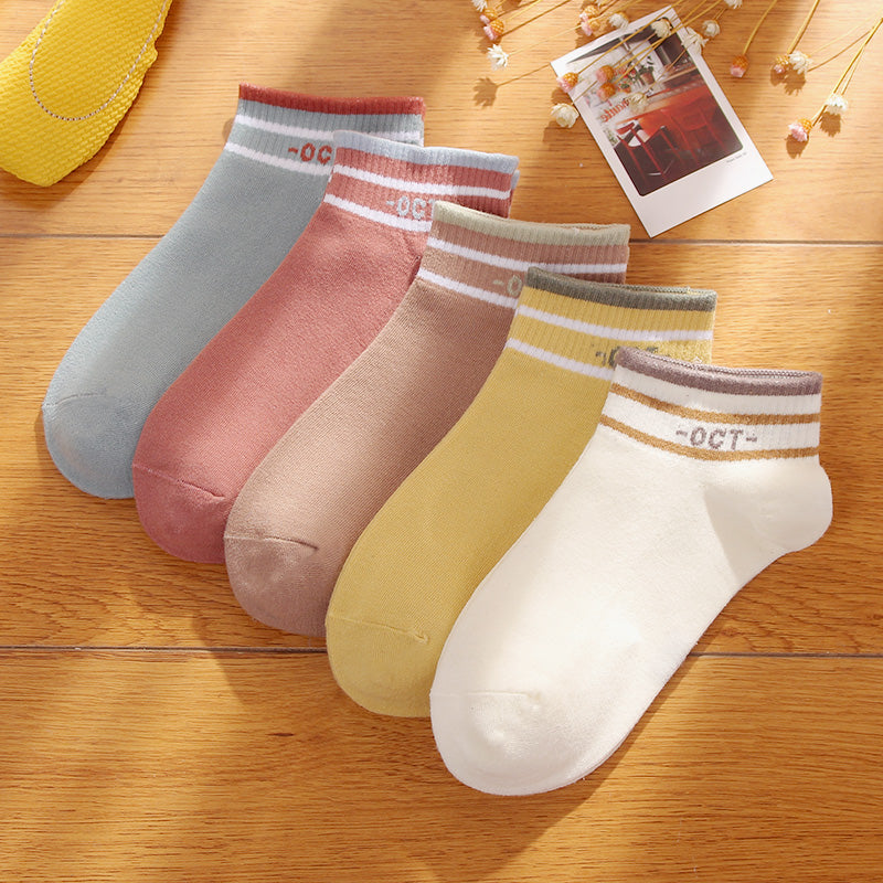 Women's Striped Low-Cut Cotton Socks Korean Version