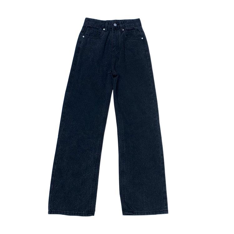 Love Black Straight-Leg Jeans Women's High Waist Was Thin