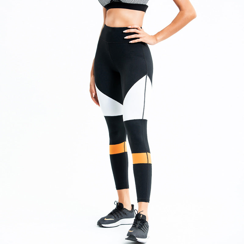 Sports Fitness Pants Women's High Waist Tight Fitting Hips Contrast Color Stitching Yoga Pants