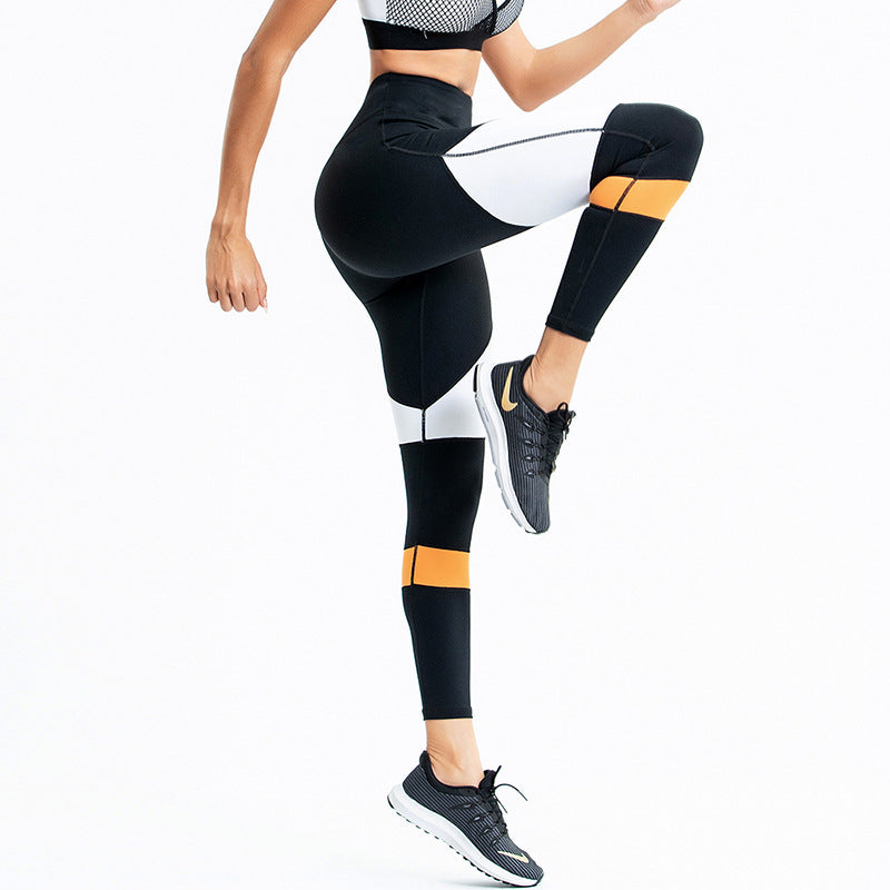 Sports Fitness Pants Women's High Waist Tight Fitting Hips Contrast Color Stitching Yoga Pants