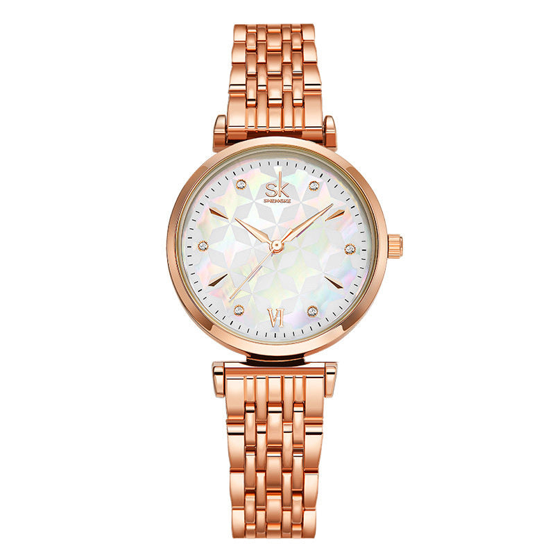 Seven Bead Metal Lady's Shell Face Quartz Watch
