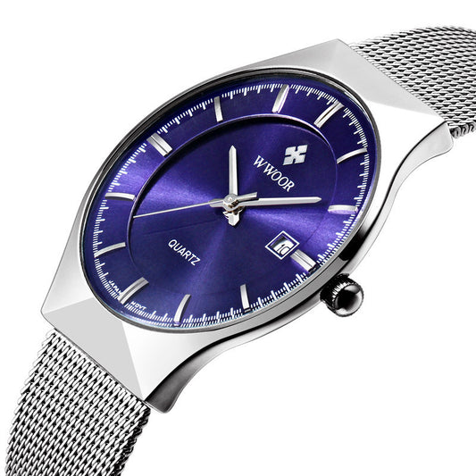 Stainless Steel Mesh Belt Men's Waterproof Watch With Calendar