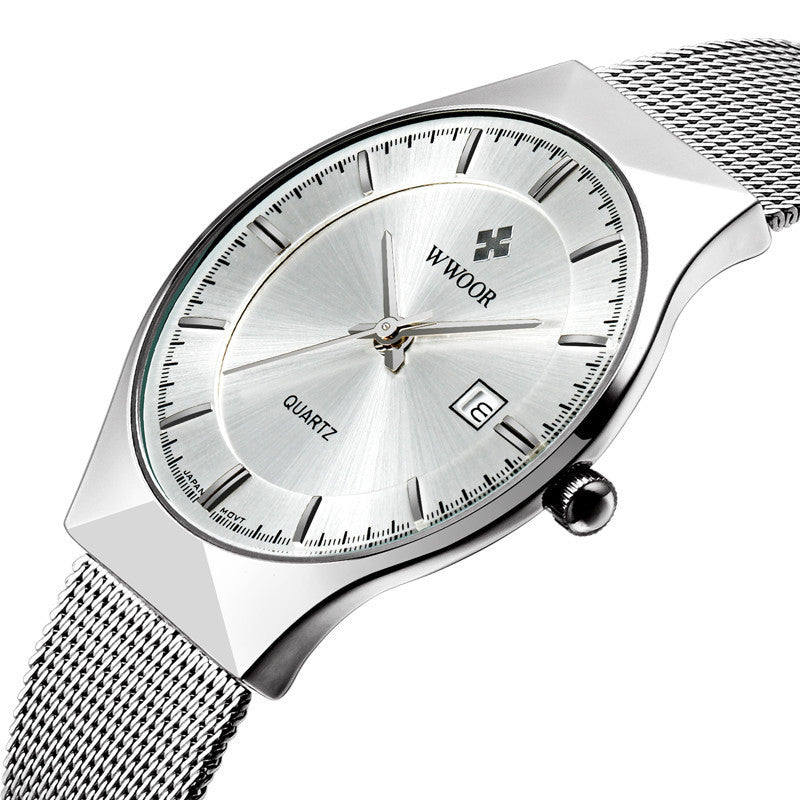 Stainless Steel Mesh Belt Men's Waterproof Watch With Calendar