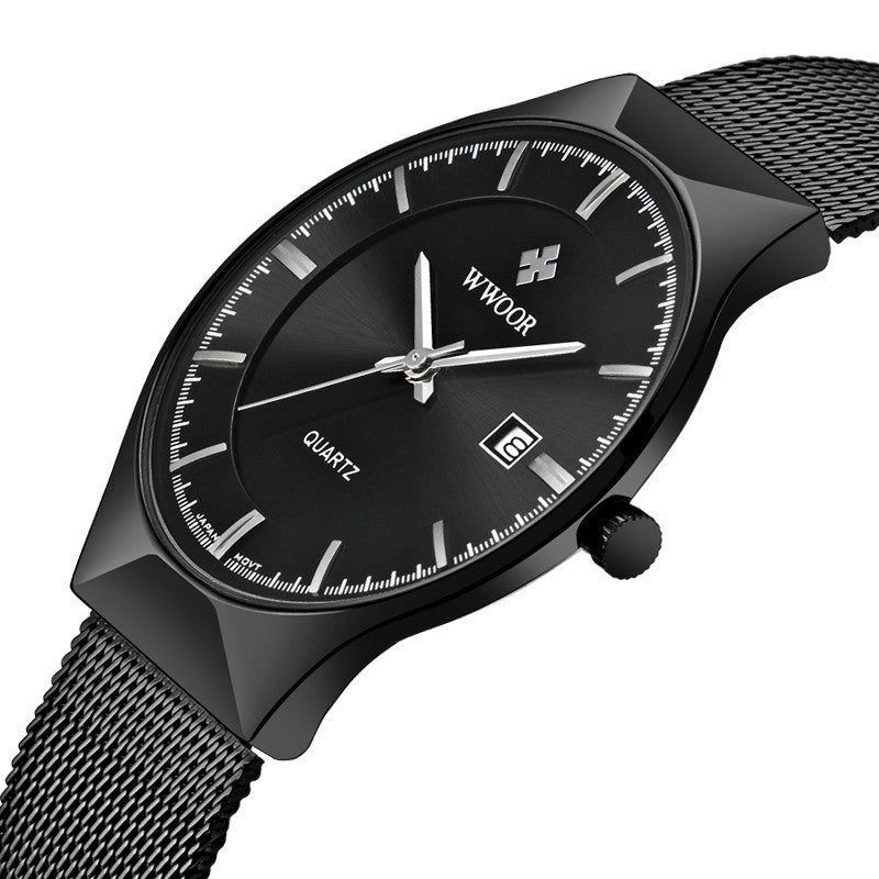 Stainless Steel Mesh Belt Men's Waterproof Watch With Calendar