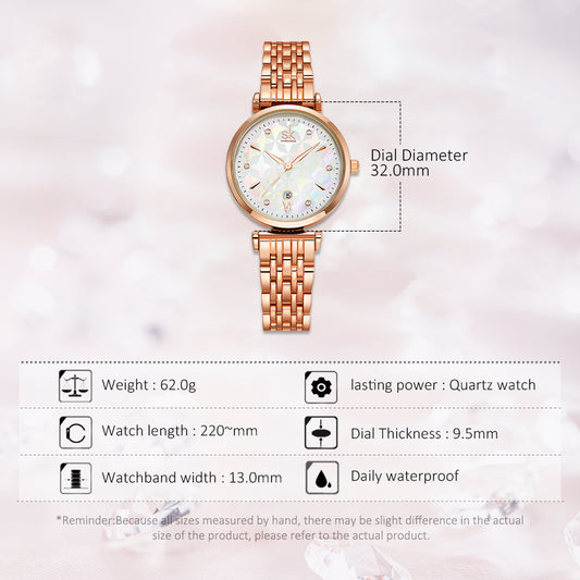 Seven Bead Metal Lady's Shell Face Quartz Watch