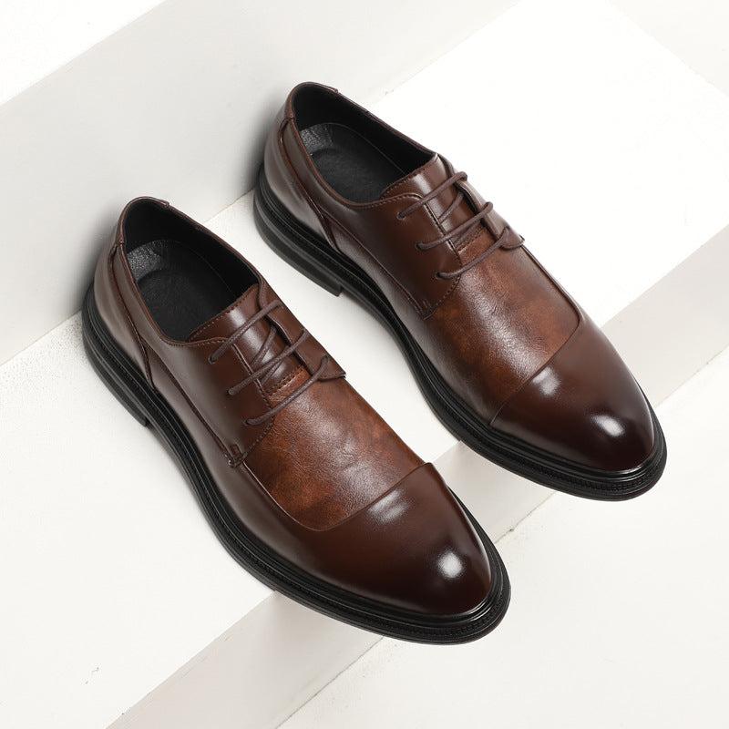 Trendy Casual Shoes Men's Pointed Toe English Leather Shoes