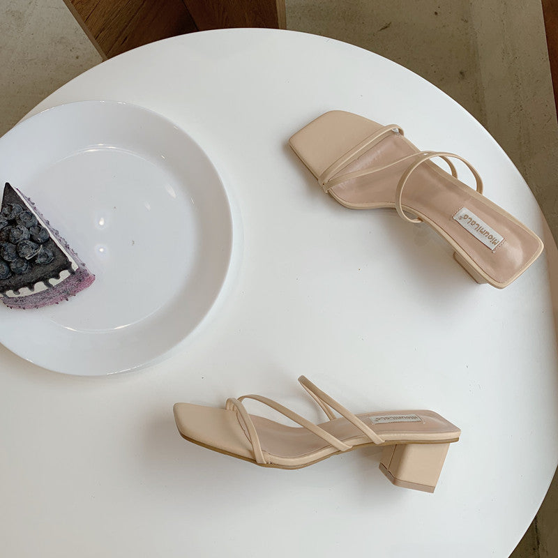Square Head Thick Heel Sandals And Slippers Hollowed Out Rome