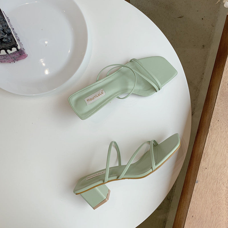 Square Head Thick Heel Sandals And Slippers Hollowed Out Rome