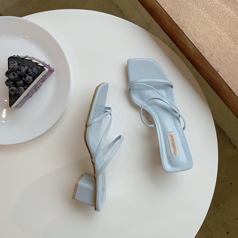 Square Head Thick Heel Sandals And Slippers Hollowed Out Rome