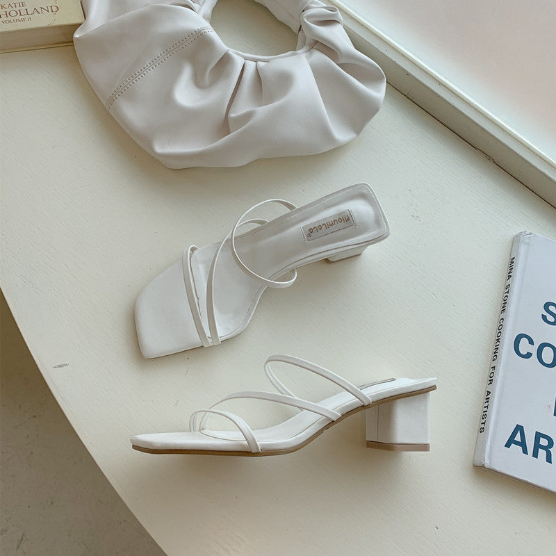 Square Head Thick Heel Sandals And Slippers Hollowed Out Rome