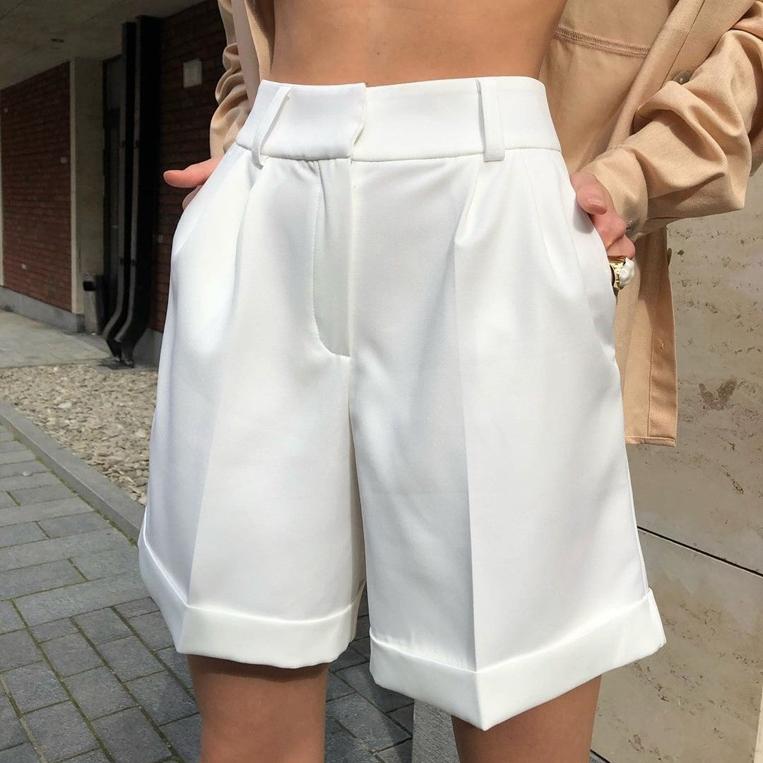 Flap Pockets, Zipper Buttons, Solid Color Fashion Casual Pants Shorts