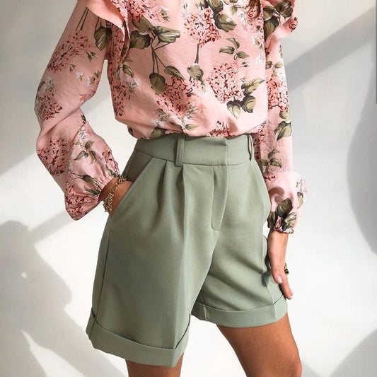 Flap Pockets, Zipper Buttons, Solid Color Fashion Casual Pants Shorts