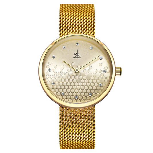 Creative Honeycomb Gold and Silver Ladies Watch